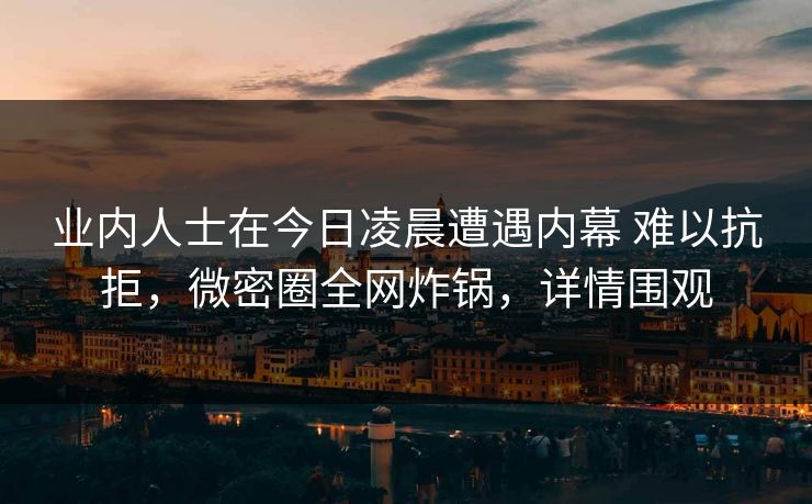 业内人士在今日凌晨遭遇内幕 难以抗拒，微密圈全网炸锅，详情围观