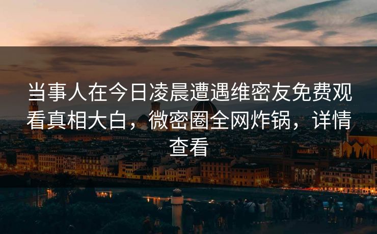 当事人在今日凌晨遭遇维密友免费观看真相大白，微密圈全网炸锅，详情查看